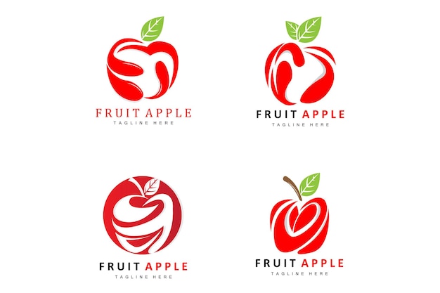 Fruit Apple Logo Design Red Fruit Vector With Abstract Style Product Brand Label Illustration