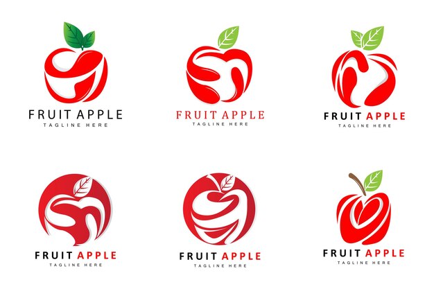 fruit apple logo design red fruit vector with abstract style product brand label illustration