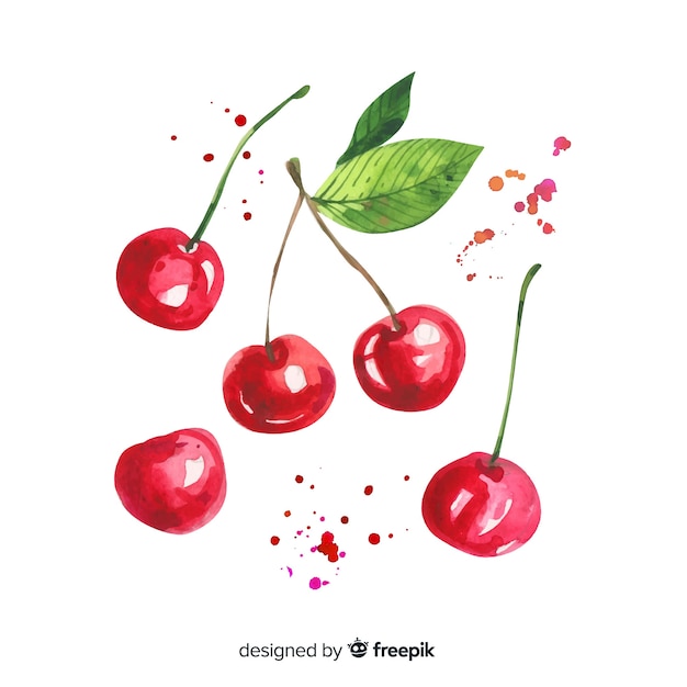 Fruit background with watercolor cherry