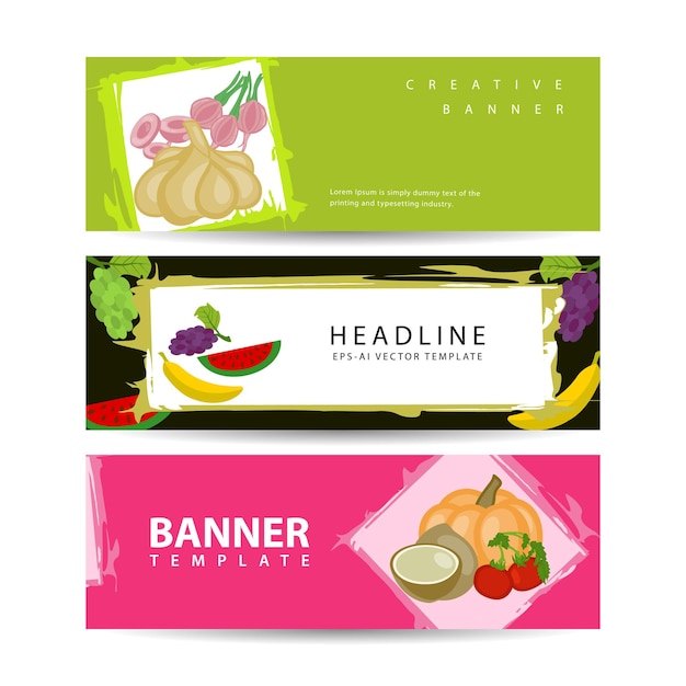 Vector fruit banner set met frame voor winkel of markt tekst vectorillustratie