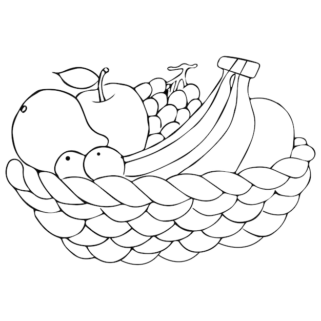 Fruit Basket Coloring Page For Kids, Vector illustration EPS, And Image