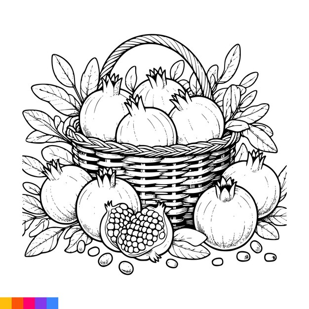 Vector fruit basket lijn kunst illustratie voor het kleurboek fruit kleurpagina vector grafieken