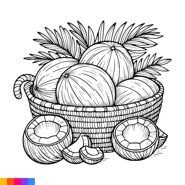 Vector fruit basket lijn kunst illustratie voor het kleurboek fruit kleurpagina vector grafieken