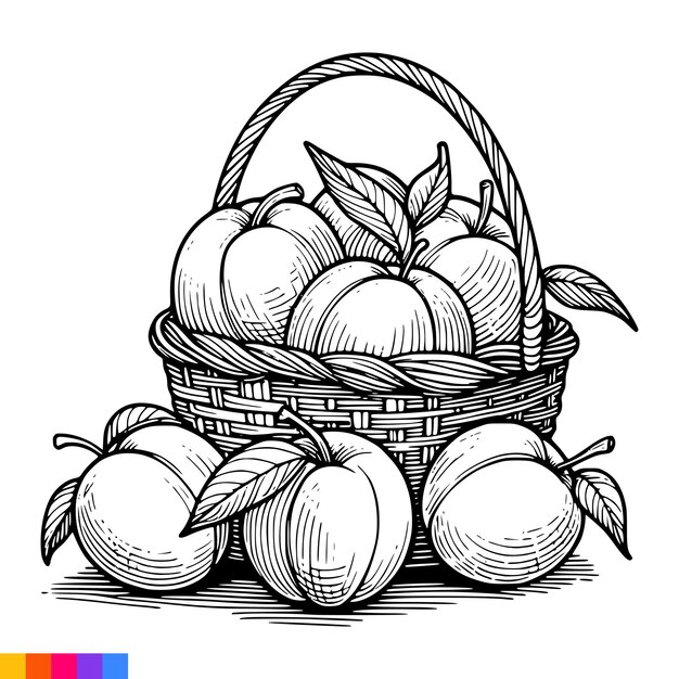 Vector fruit basket lijn kunst illustratie voor het kleurboek fruit kleurpagina vector grafieken