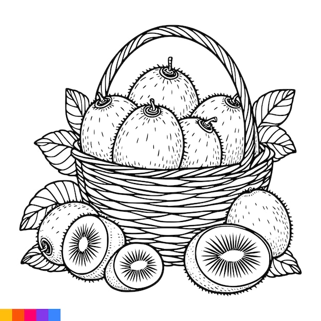 Vector fruit basket line art illustration for the coloring book fruits coloring page vector graphics