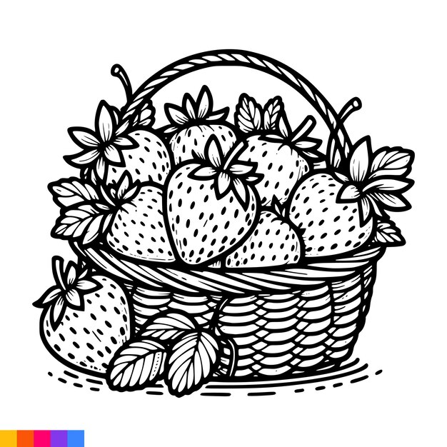 Vector fruit basket line art illustration for the coloring book fruits coloring page vector graphics