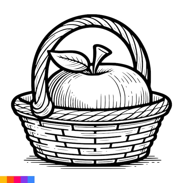 Vector fruit basket line art illustration for the coloring book fruits coloring page vector graphics