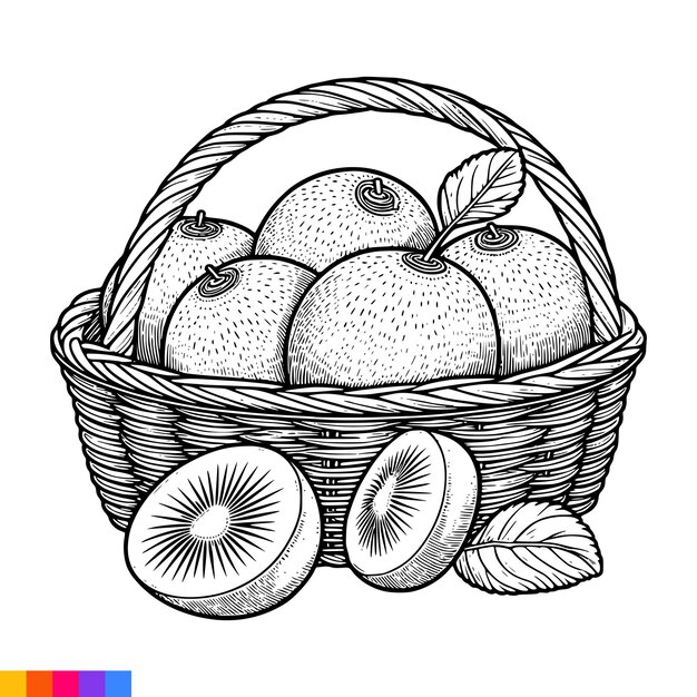 Vector fruit basket line art illustration for the coloring book fruits coloring page vector graphics