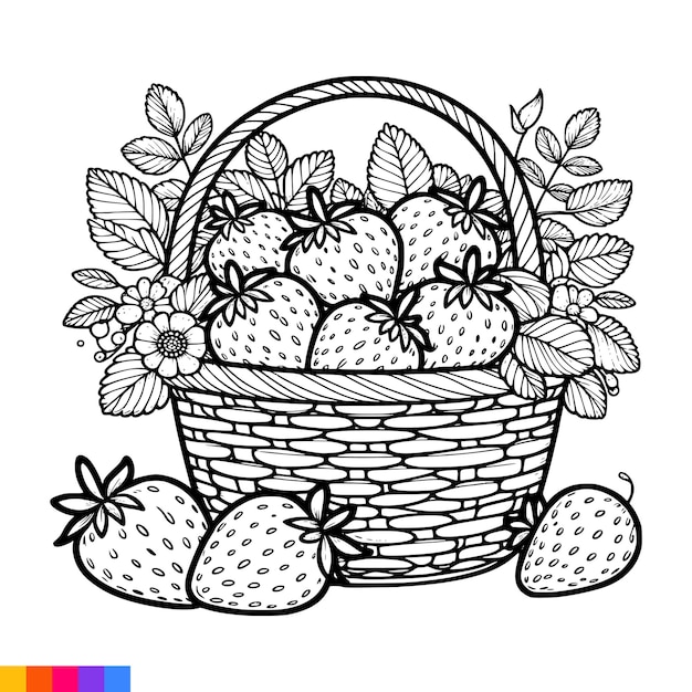 Fruit basket line art illustration for the coloring book fruits coloring page vector graphics