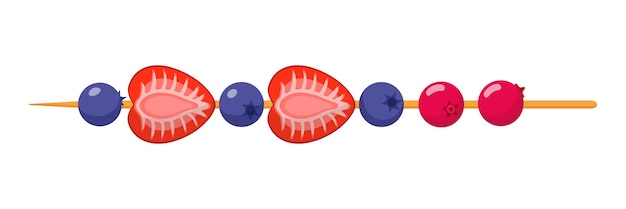 Fruit canapé op houten spies. Aardbei, cranberry en bosbes. Gezond voedselconcept