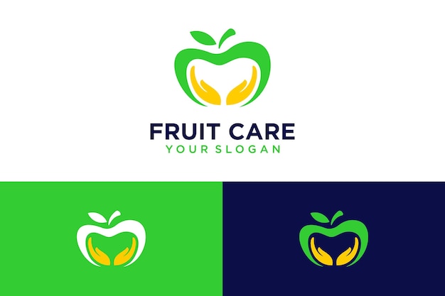 Design del logo per la cura della frutta con frutta e mani