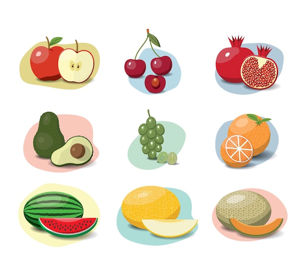 Fruit cartoon collectie Vegan producten vector illustratie