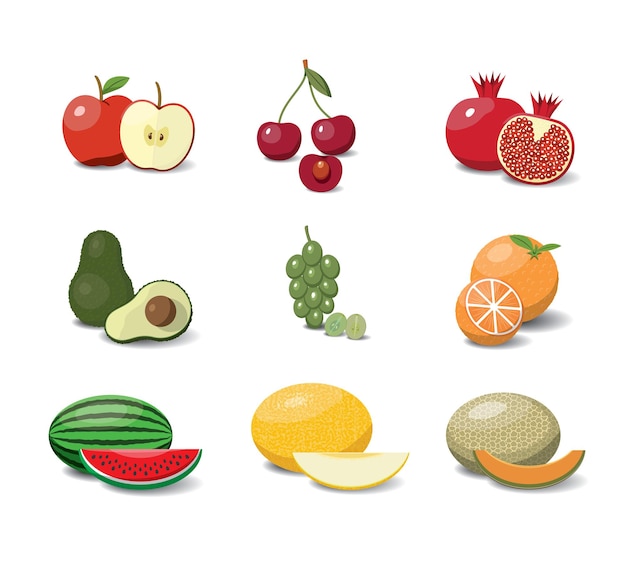 Fruit cartoon collection Vegan products vector illustration