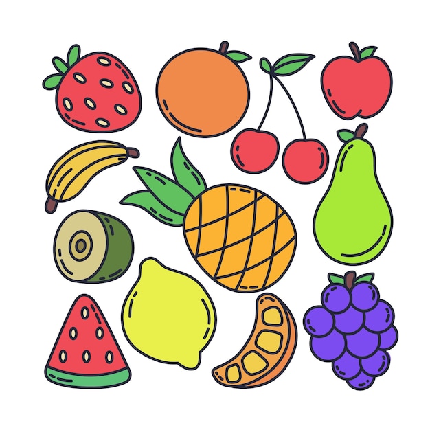 Vector fruit cartoon illustration set