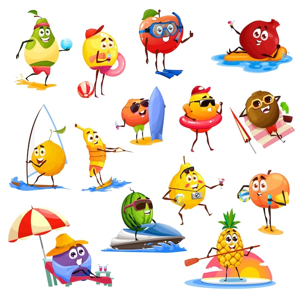 Vector fruit characters summer leisure activity travel