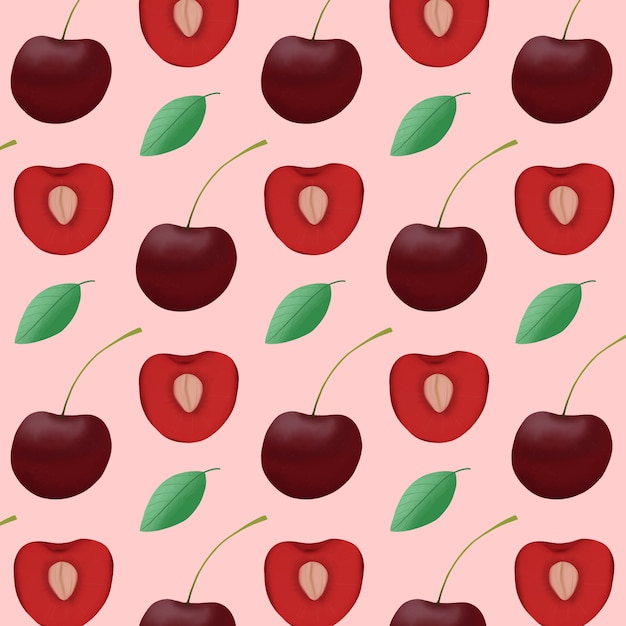 Vector fruit cherry pattern background.