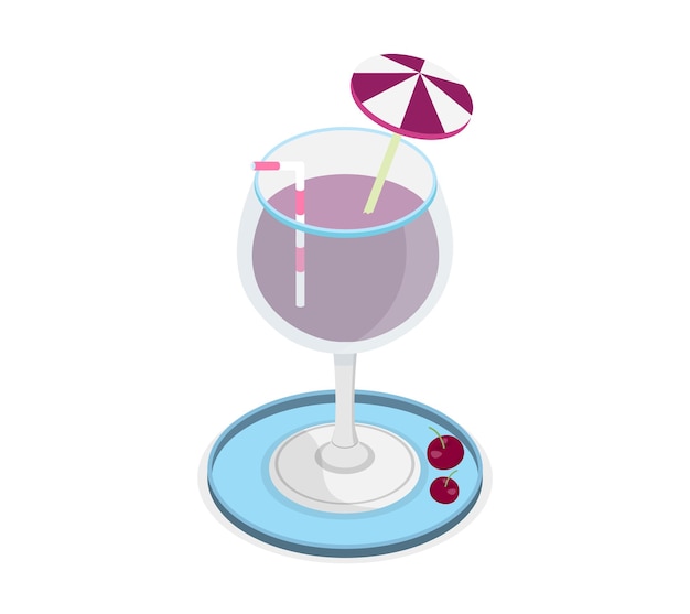 Vector fruit cocktail juice glass icon