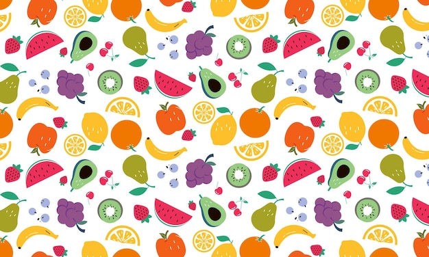 Raccolta di frutta in illustrazioni in stile piatto disegnato a mano