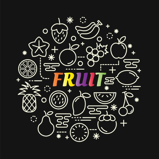 Fruit colorful gradient with line icons set