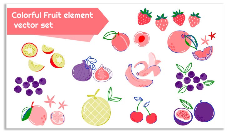 Vector fruit colorful vector set tropical fresh juicy healthy organic food summer citrus apples