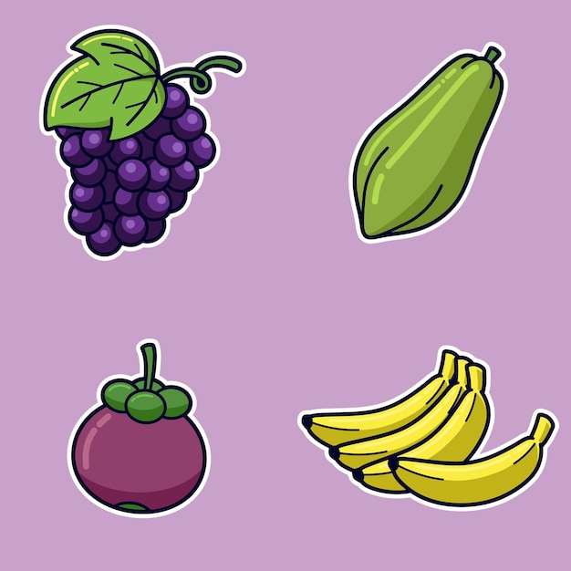 Vector fruit cute cartoon grape papaya mangosteen banana vector