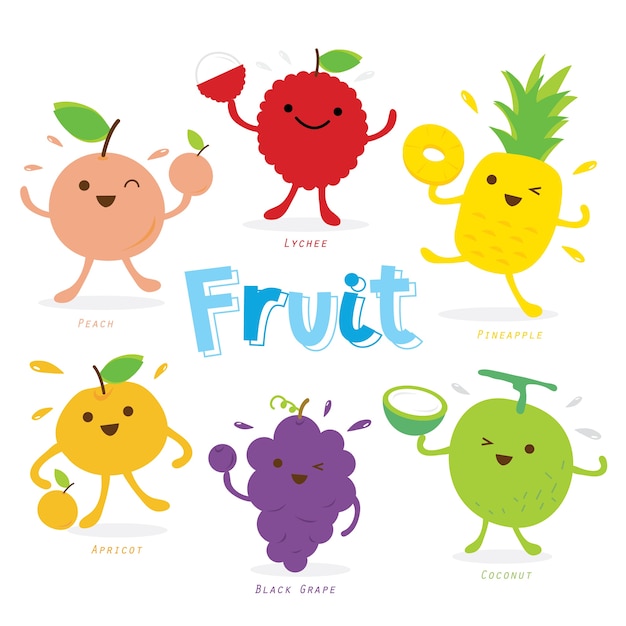 Fruit cute cartoon karakter vector