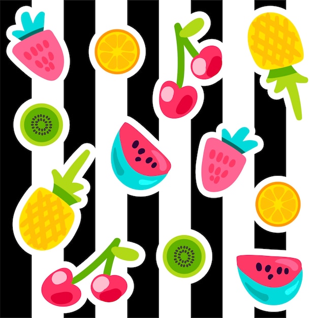 Fruit doodle kleur stickers set