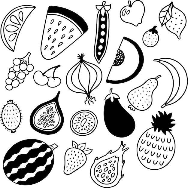 Fruit doodle outlines