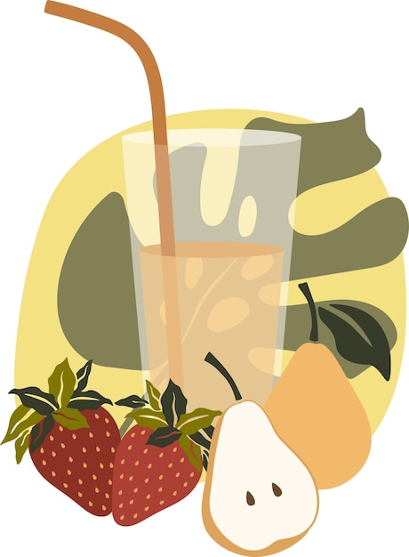 Fruit drinks Lemonade juice A glass of string and fruit Tropical fruits Flat illustration