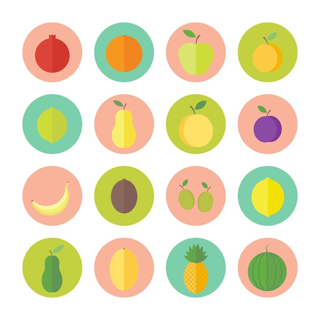 Fruit en bessen platte cirkel icon set Vector-elementen voor webdesign en mobiele apps