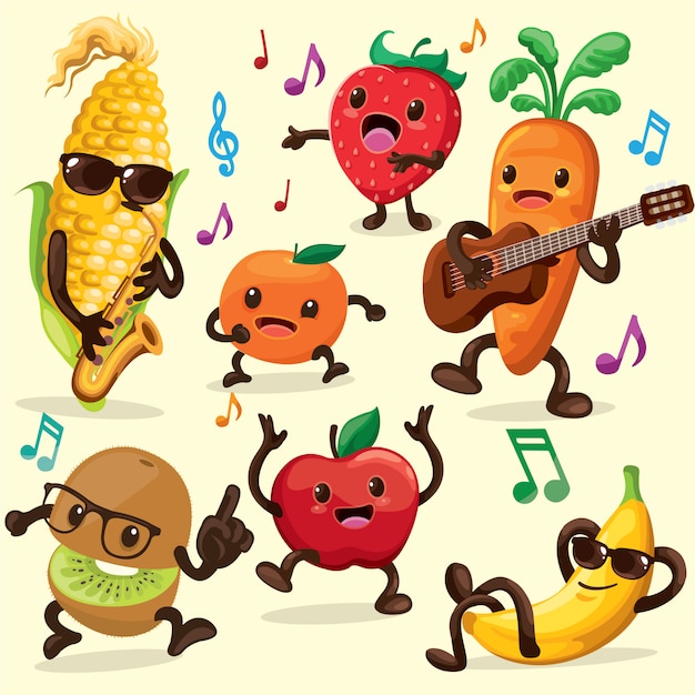 Fruit en groenten zingen en dansen