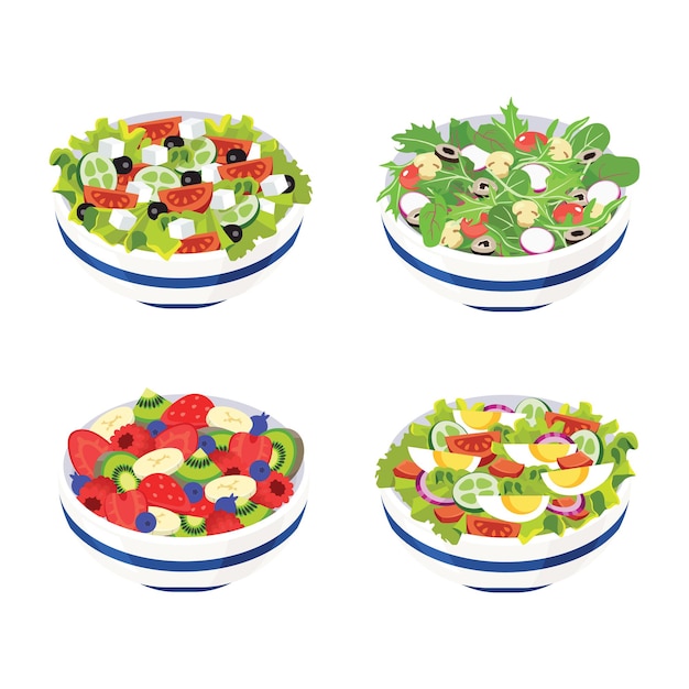 Fruit- en groentesalade geserveerd in bowls set