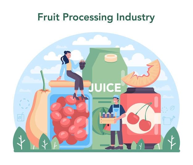 Vector fruit farming and processing industry. isolated flat vector illustration