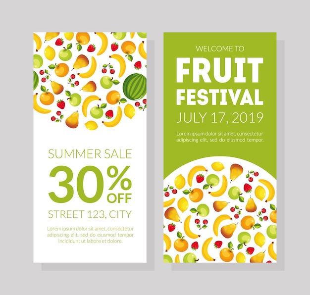 벡터 과일 축제 배너 템플릿 여름 판매 카드 과일 패턴 터 일러스트 웹 디자인