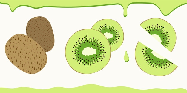 Fruit flat minimal illustration composition banner with juicy kiwi