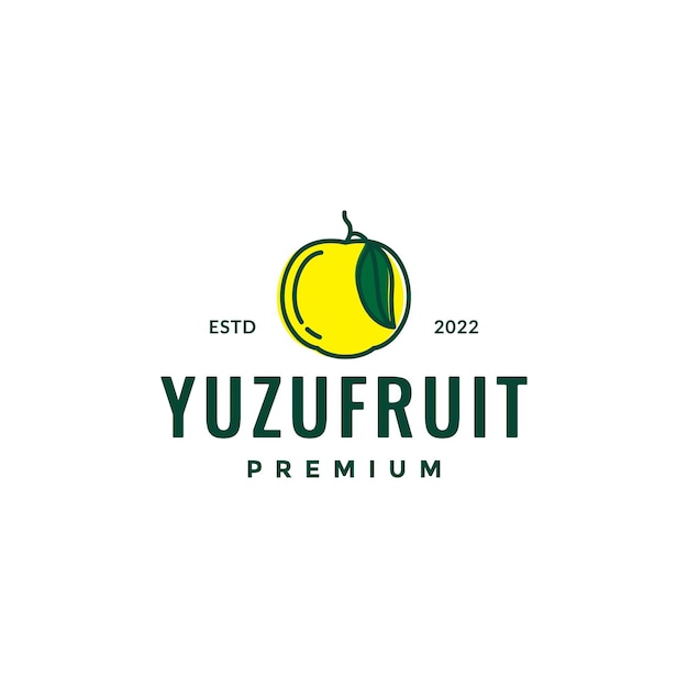 Fruit fresh yuzu orange minimal lines art logo design icon vector illustration