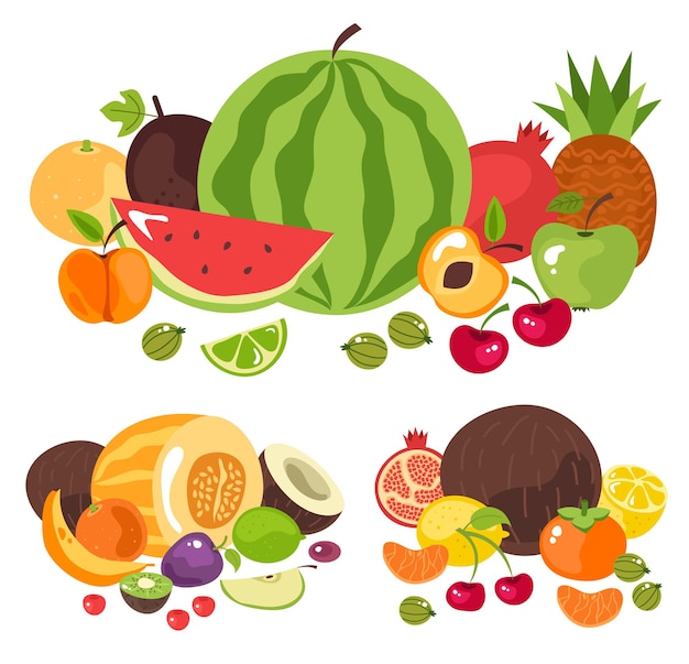 Vector fruit gesneden halve en hele concept illustratie