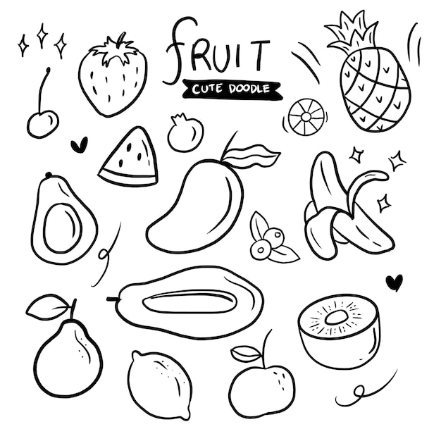 Fruit hand getrokken doodle set collectie