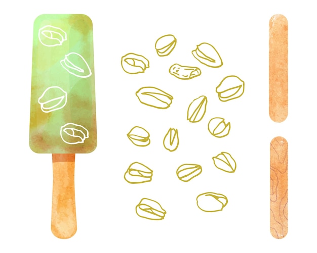 Fruit ice cream elements set Summer sweetness Isolated white background Vector flat illustration