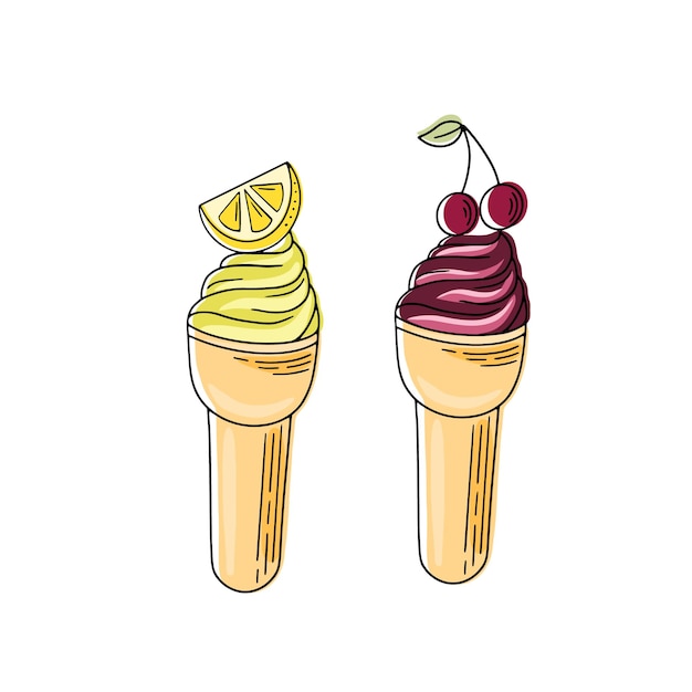 ベクトル 色釉ベクトル図と白いプレートにさまざまなフレーバーのチューブにフルーツ アイス クリーム