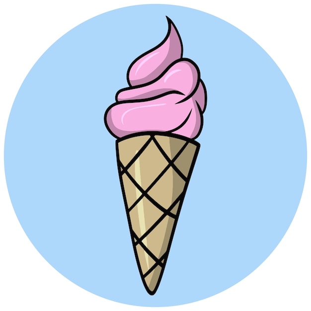 ワッフルカップコーンのフルーツアイスクリーム甘い冷たいデザート漫画ベクトルイラスト