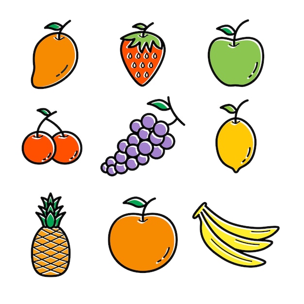 fruit icon Mango tomato pineapple orange banana vector illustration