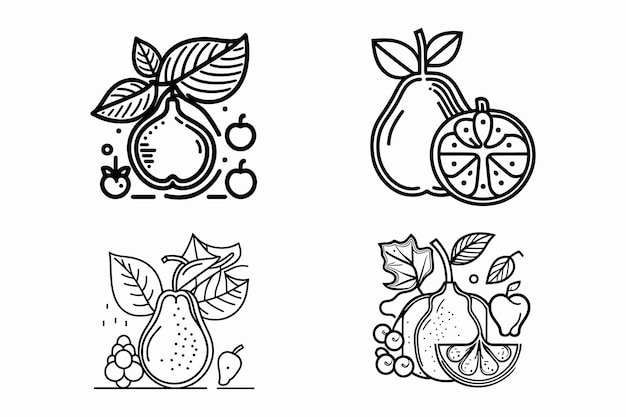 Fruit Icon set cartoon fruits isolated on white background Simple lineart outline elements collect