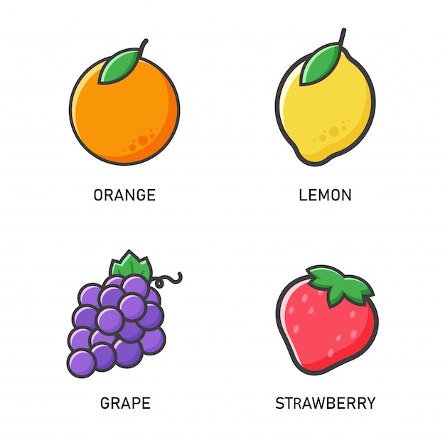 Fruit icon. vector oranges, lemons, grapes and strawberries flat style that looks simple.