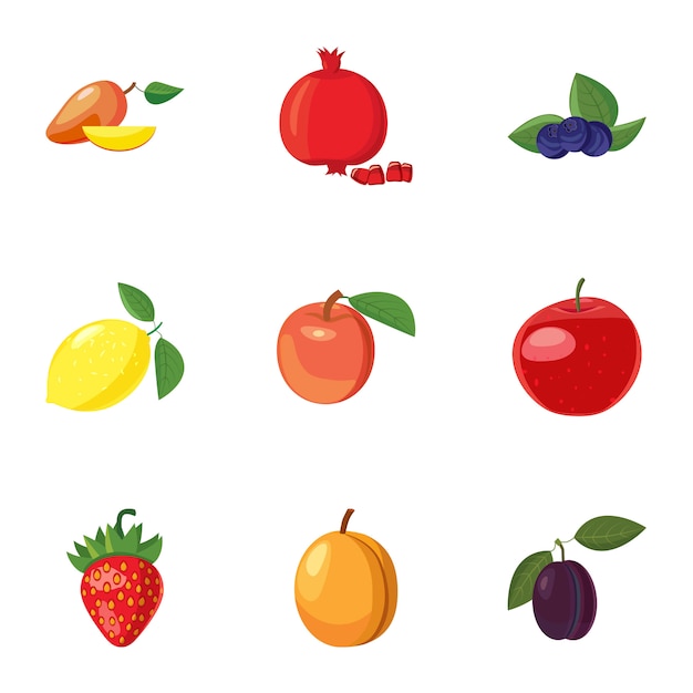 Fruit icons set, cartoon style