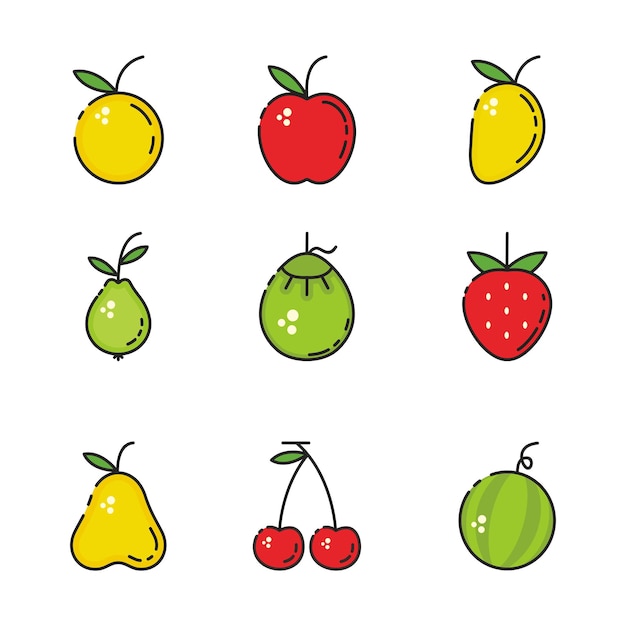 Fruit icons set flat style vector image