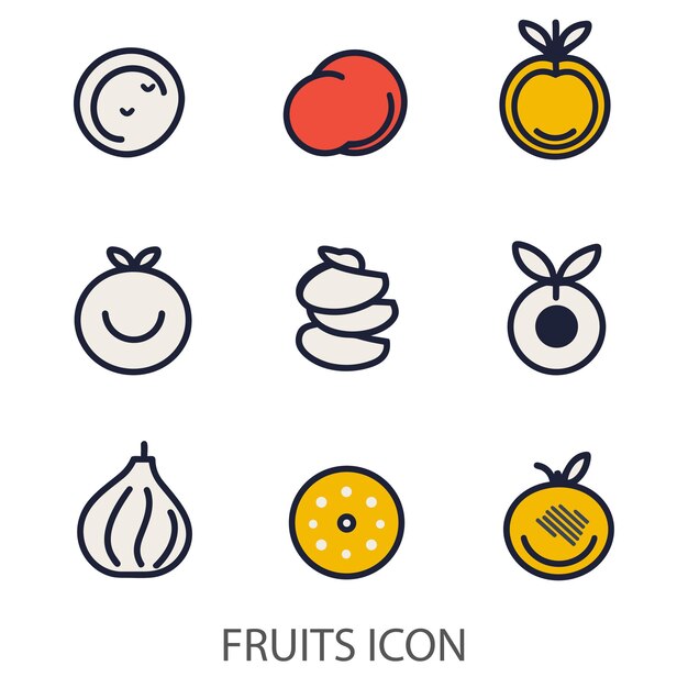 Fruit Icons Set Witte achtergrond Flat Style Print Webontwerp