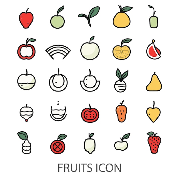 Fruit Icons Set Witte achtergrond Flat Style Print Webontwerp
