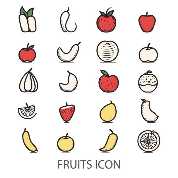 Fruit Icons Set Witte achtergrond Flat Style Print Webontwerp