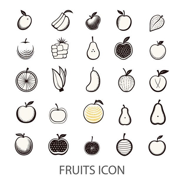 Fruit Icons Set Witte achtergrond Flat Style Print Webontwerp